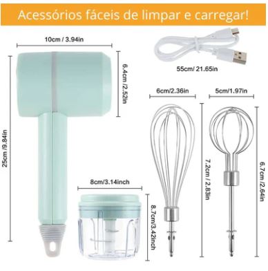 Mini Batedeira Portátil sem Fio e Multi Processador de Alimentos - Power Mix - Recarregável USB