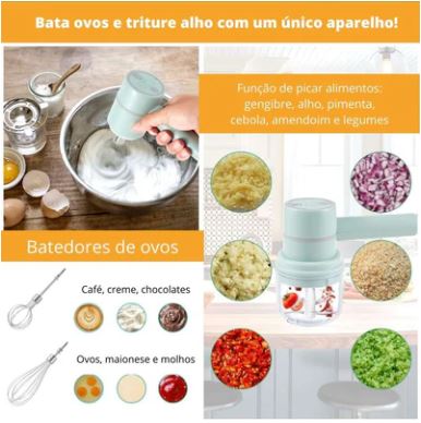 Mini Batedeira Portátil sem Fio e Multi Processador de Alimentos - Power Mix - Recarregável USB