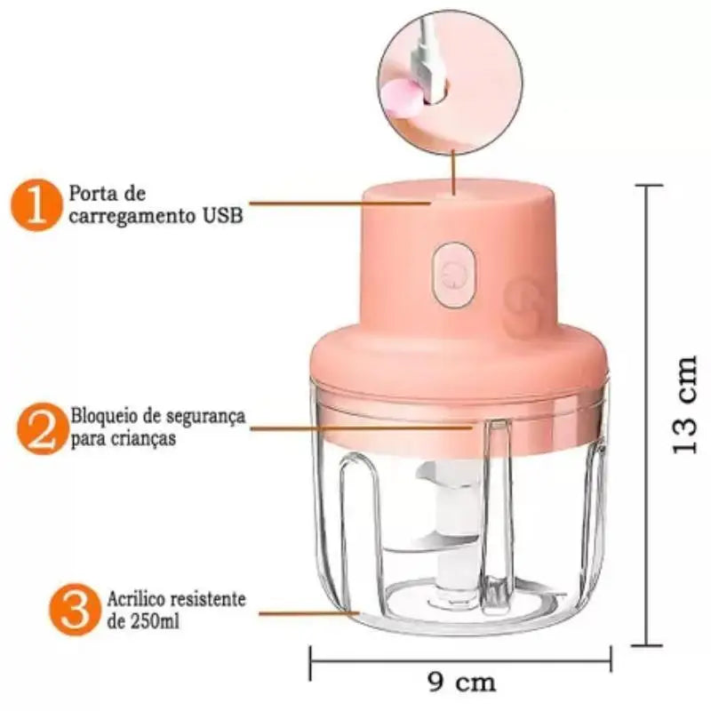 Mini Triturador elétrico sem fio e recarregável - 250ml TURBOMIX