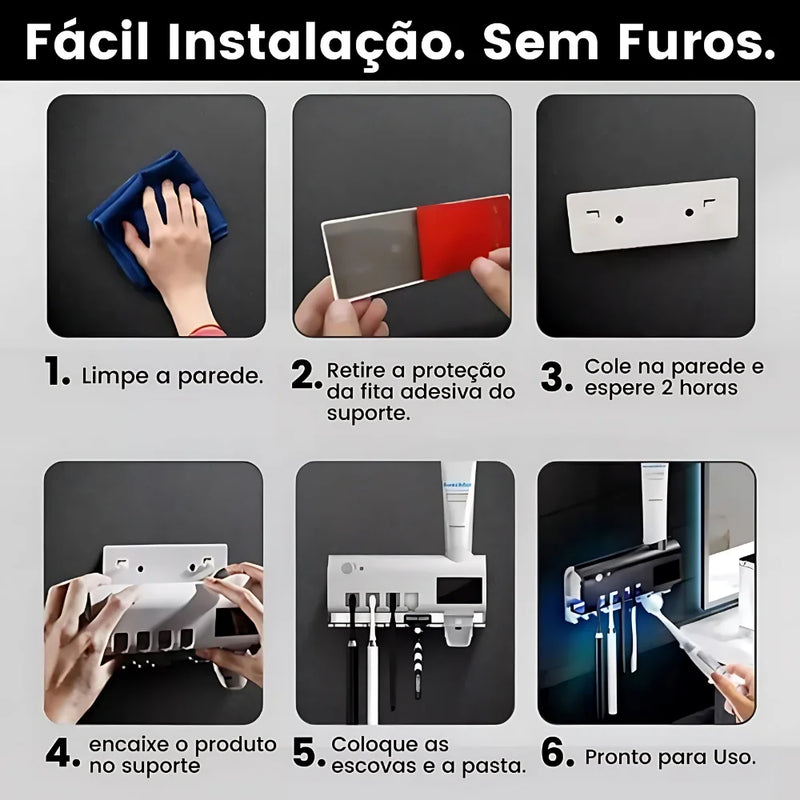 Suporte automático antibacteriano (Luz UV) esterilizador escova de dentes Higiene máxima garantida