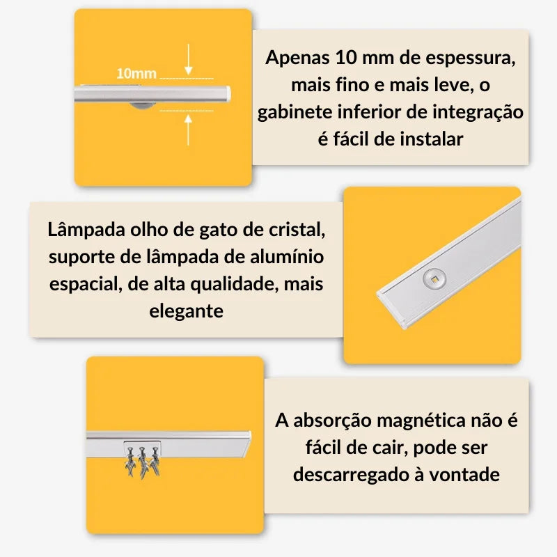 LED Magnética com Sensor de Movimento Sem Fio Para Cozinha