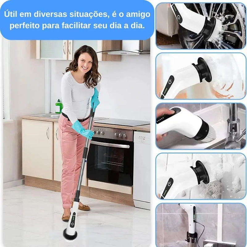 Escova de Limpeza Elétrica 360º MOP Multiuso 9 em 1 Recarregável
