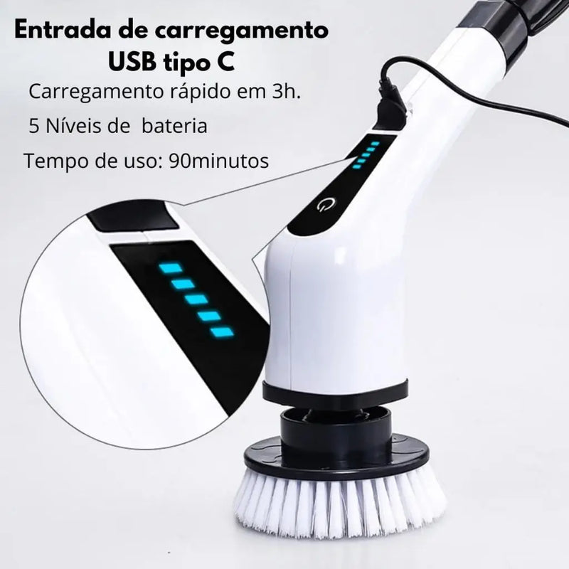 Escova de Limpeza Elétrica 360º MOP Multiuso 9 em 1 Recarregável