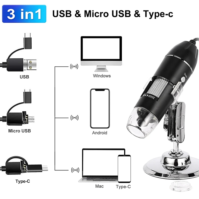 Microscópio Zoom 1600x Cam 2.0 Mp Profissional Digital Usb