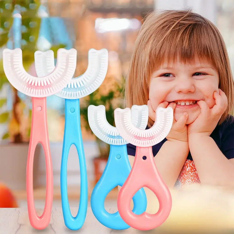 Escova de dentes infantil 360 graus de silicone em forma de U - Frete grátis somente hoje