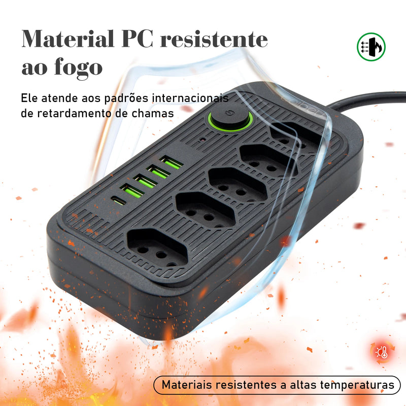 Extensão Tomada Inteligente, Filtro de Linha, Régua de Energia, 5 Tomadas, 4 Interfaces USB, 1 Porta USB Tipo-C, PowerHub Pro