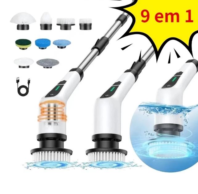 Escova de Limpeza Elétrica 360º MOP Multiuso 9 em 1 Recarregável