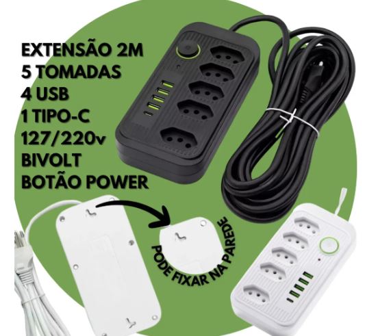 Extensão Tomada Inteligente, Filtro de Linha, Régua de Energia, 5 Tomadas, 4 Interfaces USB, 1 Porta USB Tipo-C, PowerHub Pro