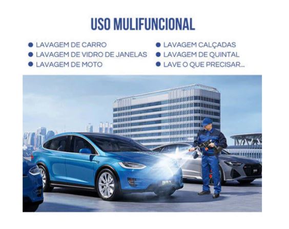 Lavadora de Alta Pressão Portátil  Recarregável (2 Baterias inclusas!) + 2 bicos e Adaptador de Sabão [MALETA GRÁTIS]