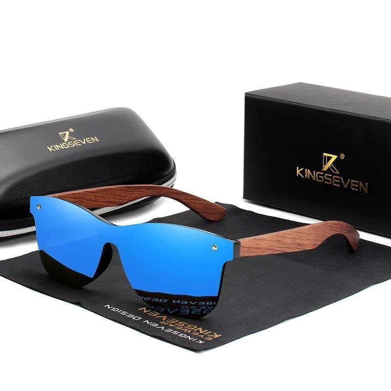 KINGSEVEN® - Óculos de Sol com Lente Polarizada e Hastes em Acetato Madeira - LANÇAMENTO - TENDÊNCIA - OWL EL SHARDY