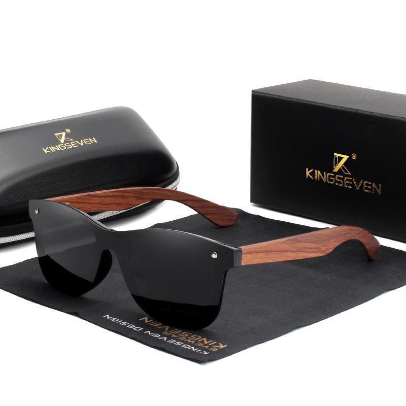 KINGSEVEN® - Óculos de Sol com Lente Polarizada e Hastes em Acetato Madeira - LANÇAMENTO - TENDÊNCIA - OWL EL SHARDY